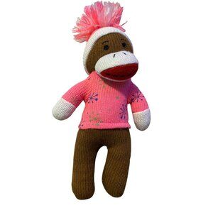 DunDee Collectors Choice Sock Monkey Plush Toy Pink Snowflake Sweater & Pom Hat